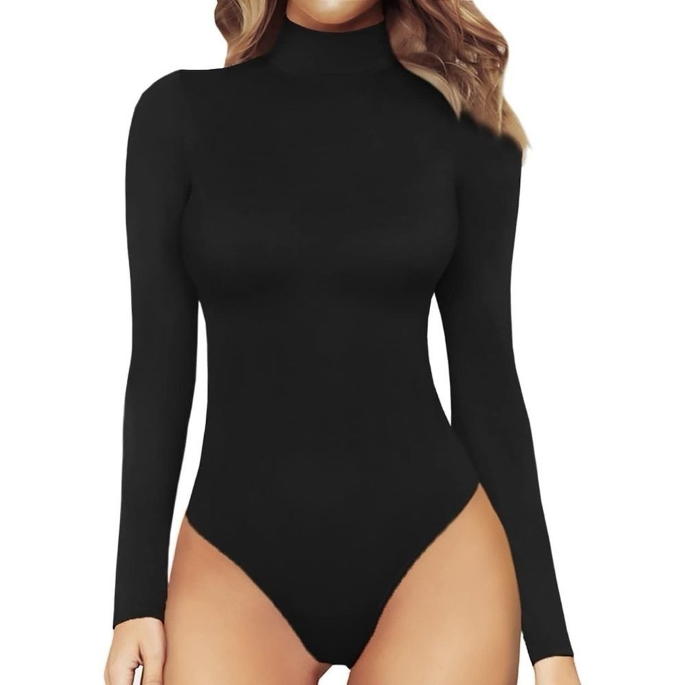 👉 Women's Mock Turtle Neck Long Sleeve Tops Bodysuit Jumpsuit M